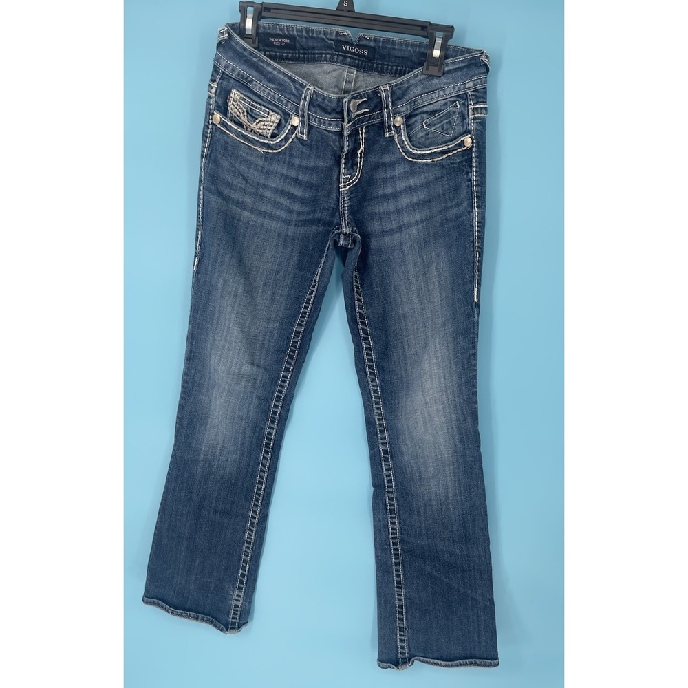 VIGOSS Dallas Blue Jeans Women's 32x33 Boot Cut Bling Embroidered Flap Pockets